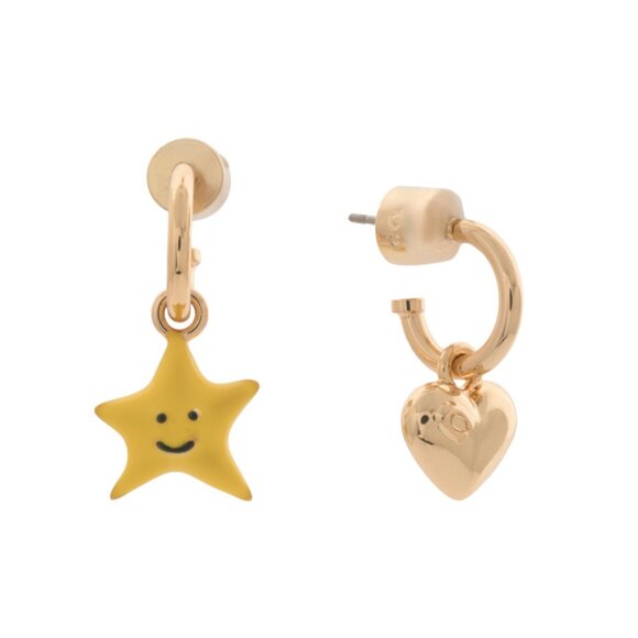 COACH Gold Mismatched Heart Star Huggie Earrings - Picture 1 of 2